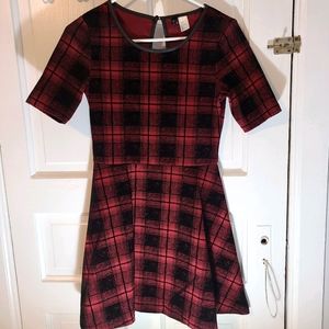 Crushed Velvet Red/Black Plaid H&M Skater Dress